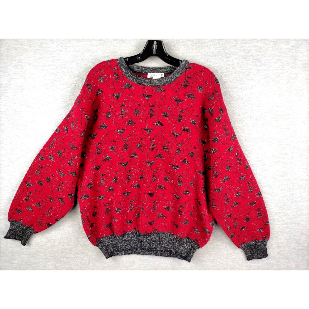 Linea Duomo Womens Sweater XL Red Back Wool Blend Knit Heavy‎ German Art Wear